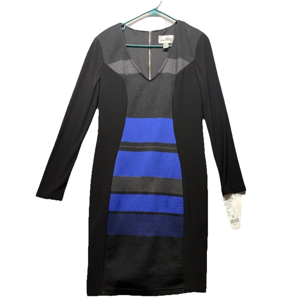 Joseph Ribkoff Black Blue Long Sleeve Sheath Dress Size 12 NWT